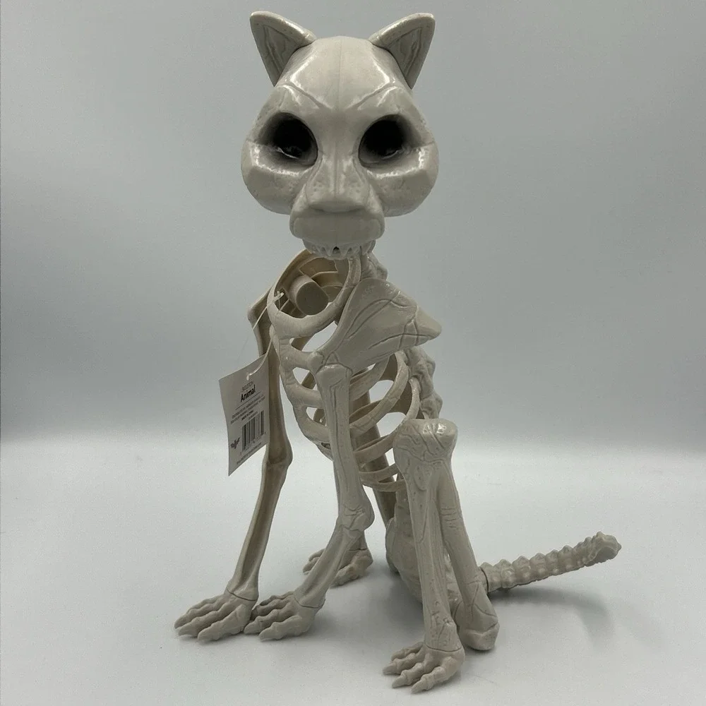 Set Of 4 Spooky Gothic Halloween Cat Owl Skeleton Decoration Creepy Plastic NWT